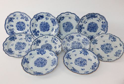 Set Of Ten Chinese Export Porcelain Underglaze Blue Dinner Plates, circa 1760