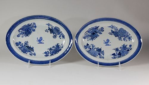 Pair of Chinese Export Armorial Porcelain Oval Meat Dishes, circa 1790
