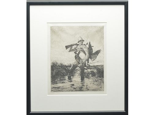 "Marsh Gunner," an etching by Frank Benson.