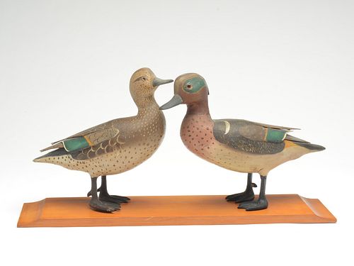 Full size standing greenwing teal pair, Lloyd Sterling, Crisfield, Maryland, 1st quarter 20th century.