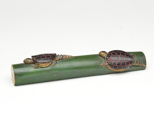 Carved whimsy of two turtles on a log, Oscar Peterson, Cadillac, Michigan, 2nd quarter 20th century.