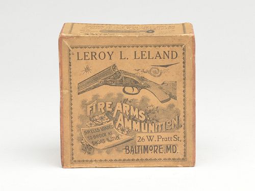 Rare two piece shotgun shell box, Leroy L. Leland, Baltimore, Maryland.