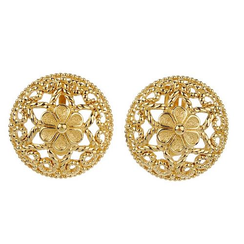 CHRISTIAN DIOR - two pairs of ear-clips. The first designed as a pair of circular-shape openwork pan