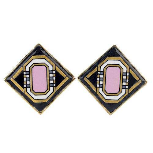 MICHAELA FREY - four items of jewellery. To include a pair of square enamel geometric motif earrings