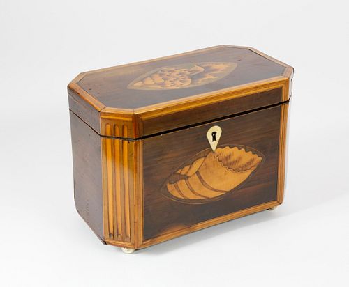 British Regency Mahogany and Maple Inlaid Tea Caddy, circa 1820