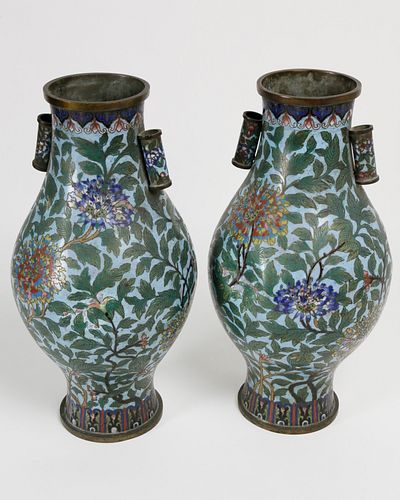 Pair of Chinese Enameled Cloisonne Arrow Vases, Qing Dynasty