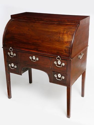 Important Chinese Export Cumshing Silver Mechanical Cylinder Desk, circa 1800