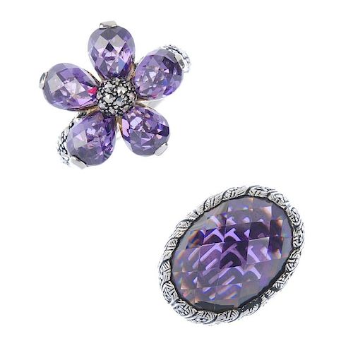 THOMAS SABO - four items of jewellery. To include a floral ring with purple faceted synthetic zircon