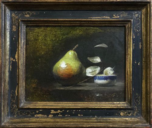 David A. Leffel Oil on Artist Board "Still Life with Green Pear and Bowl"