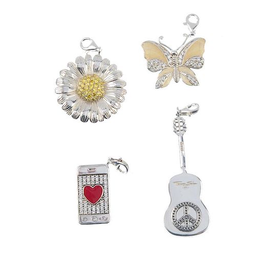 THOMAS SABO - four charms. To include a guitar locket charm, a butterfly charm with yellow enamel an