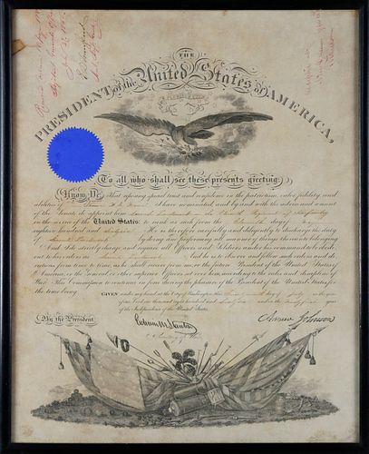 1866 President Andrew Johnson Military Appointment Document