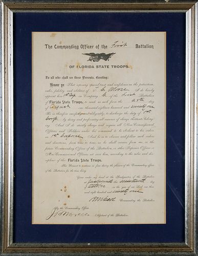 1891 Florida State Troops Military Appointment Document