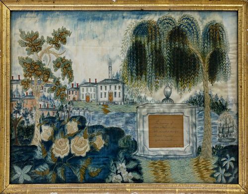 American Silk-Work Embroidered and Painted Mourning Picture, circa 1801