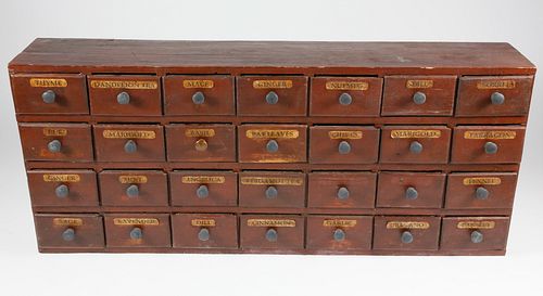 American 28 Drawer Grain Painted Apothecary Cabinet, mid 19th Century