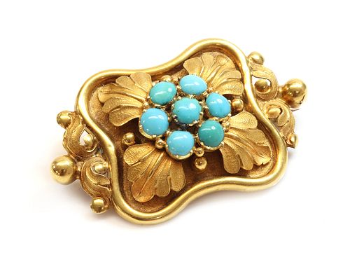 A Victorian turquoise brooch, c.1840,