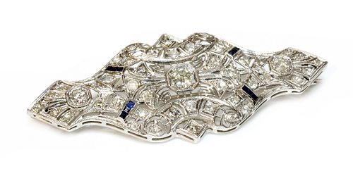 An American Art Deco style diamond and sapphire plaque brooch/pendant,