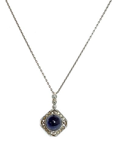 A Continental Art Deco synthetic sapphire and diamond pendant,