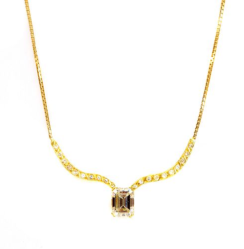 An 18ct gold single stone diamond wishbone necklace, c.1980,