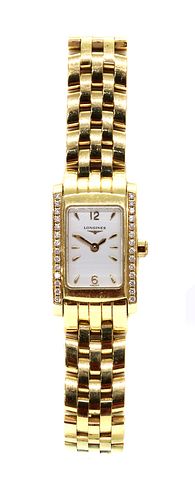A ladies' 18ct gold Longines 'DolceVita' diamond set quartz bracelet watch,