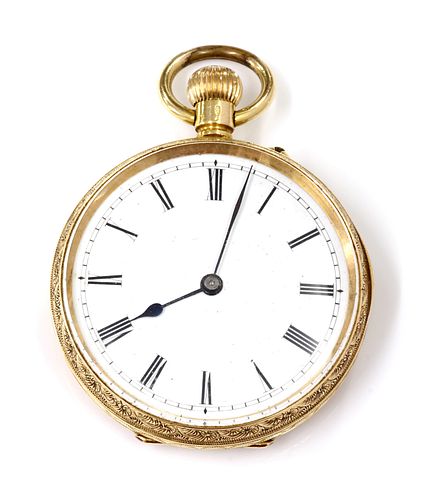 A Swiss 18ct gold open-faced top wind fob watch,