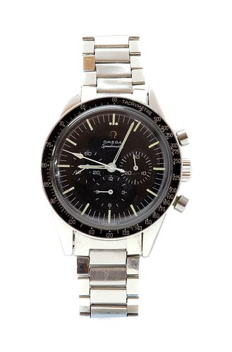 A gentlemen's stainless steel Omega 'Speedmaster Moon' chronograph mechanical watch, c.1966-1967,