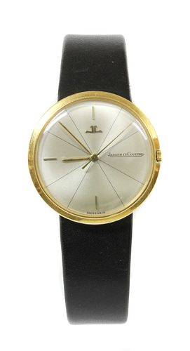 A gentlemen's 18ct gold Jaeger-LeCoultre mechanical strap watch,