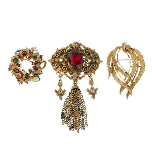 Thirty-six items of designer costume jewellery. To include a Monet brooch in the form of a spray and