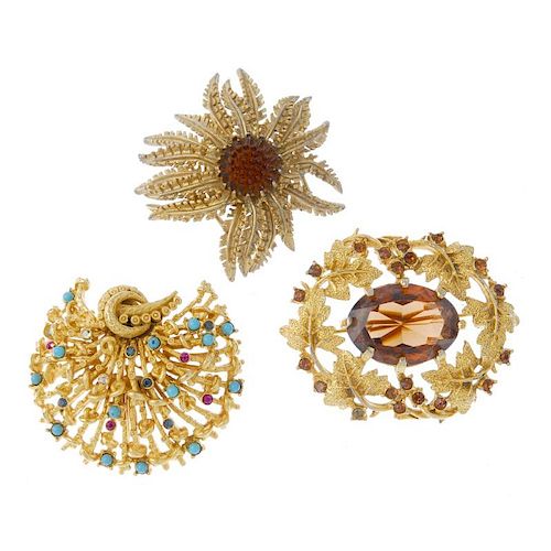 Thirty-six items of designer costume jewellery. Including a brooch by Sphinx shaped as a pufferfish,