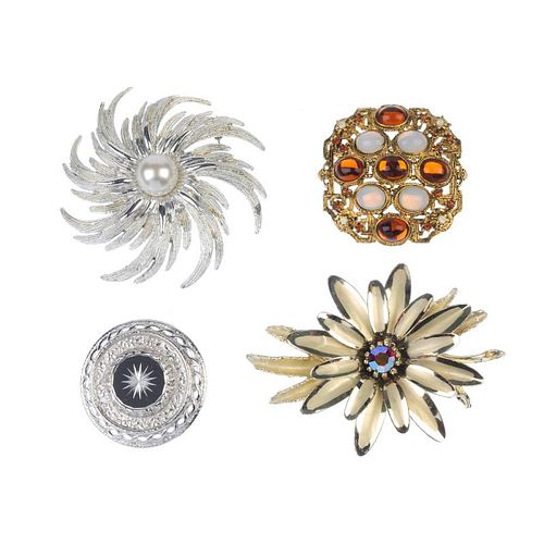 A selection of designer costume jewellery.To include a Sarah Coventry brooch of oval outline, the gr