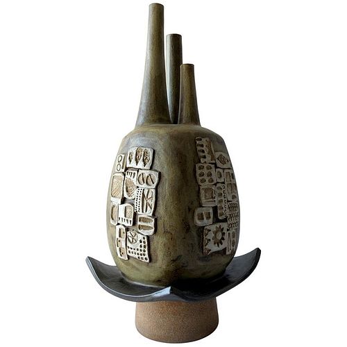 Joel Edwards California Modern Studio Pottery Triple Spouted Vessel Sculpture