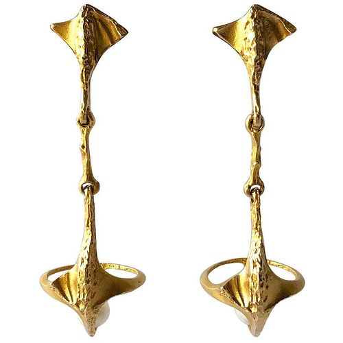 Bjorn Weckstrom Lapponia Finnish Modernist 14K Gold and Pearl Hinged Earrings