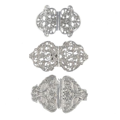 Seven silver buckles and five silver plated buckles. To include one by Samuel M Levi of Birmingham a
