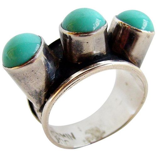Oswaldo Guayasamin Silver and Turquoise Ecuadorian Ring