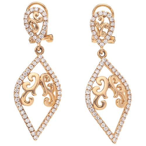 PAIR OF EARRINGS WITH DIAMONDS IN 18K PINK GOLD Brilliant cut diamonds ~1.14 ct. Weight: 8.7 g