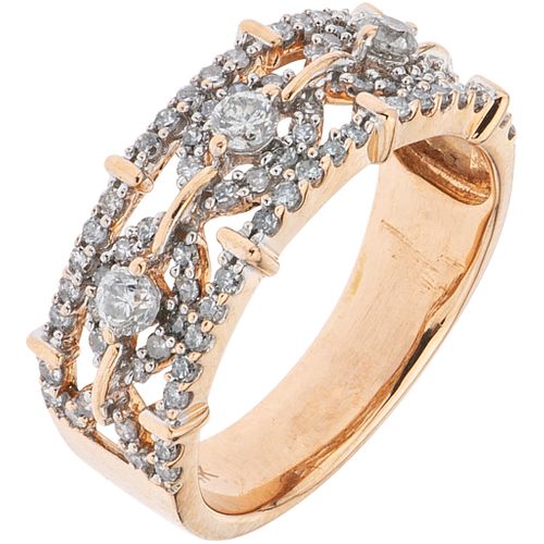 RING WITH DIAMONDS IN 14K PINK GOLD Brilliant and 8x8 cut diamonds ~0.95 ct. Weight: 5.0 g. Size: 7 ¼