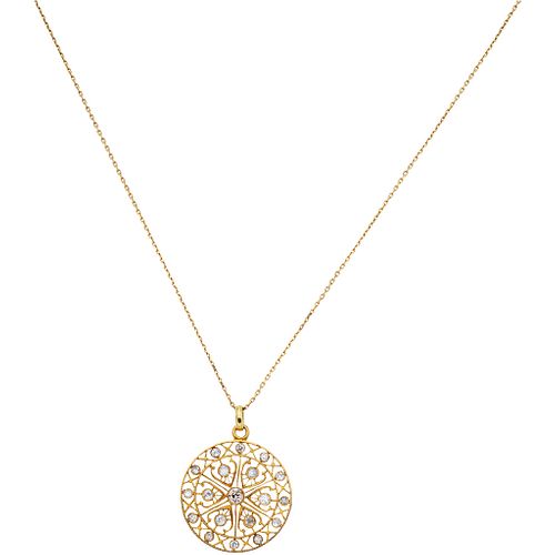 CHOKER AND PENDANT WITH DIAMONDS IN 18K YELLOW GOLD AND CHAIN PASS IN 14K YELLOW GOLD Antique cut diamonds
