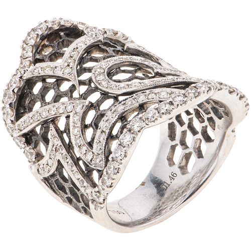 RING WITH DIAMONDS IN 18K WHITE GOLD Brilliant cut diamonds ~1.46 ct. Weight: 11.6 g. Size: 6 ¾