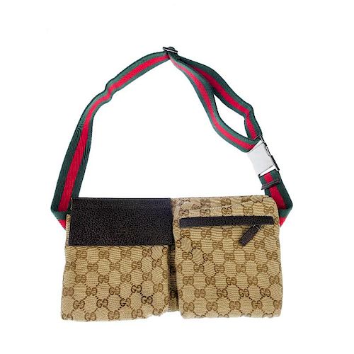 GUCCI - a Monogram Web belt bag. With maker's classic GG monogram canvas exterior, designed with two