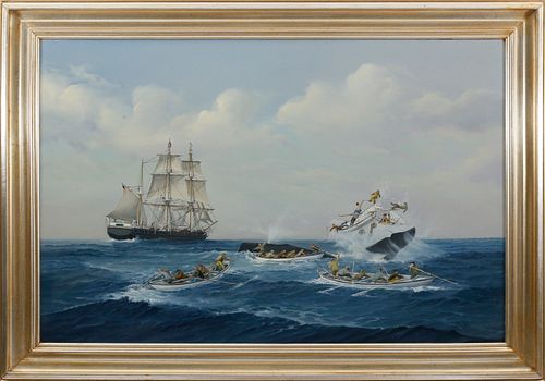 Earl Collins Oil on Canvas "Active Whaling Scene"