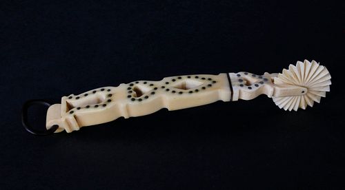 Antique Whale Ivory and Silver Inlaid Pie Crimper, circa 1850