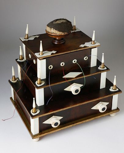 American Sailor Made Antique Whalebone and Wood Sewing Box, circa 1870