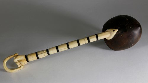 Fine Whaler Made Antique Whale Ivory, Baleen, Coconut Shell Rum Dipper, circa 1850