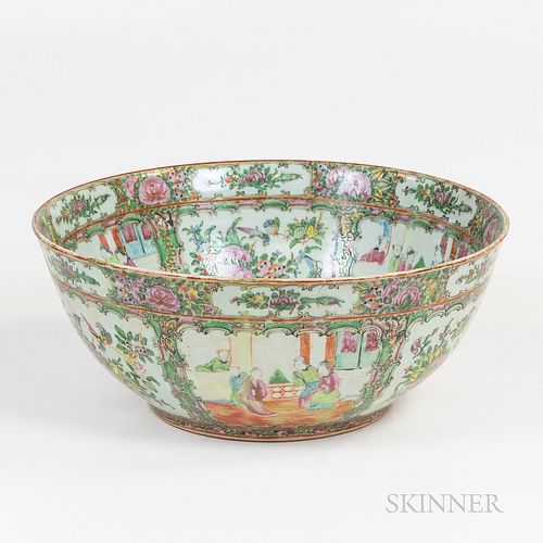 Large Rose Medallion Punch Bowl, late 19th/early 20th century, (wear and slight fading to decoration), ht. 6 3/4, dia. 16 in.