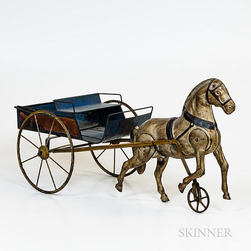 Painted Tin Horse and Carriage Pull Toy