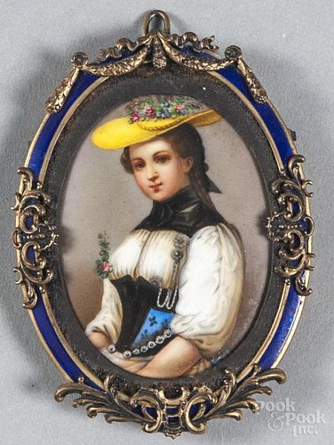 Miniature portrait on porcelain, 19th c., 3'' x 2''.