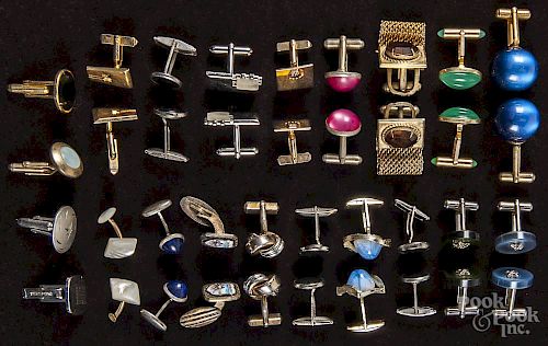 Assorted pairs of cufflinks, together with loose cufflinks.
