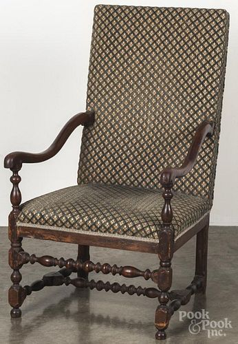 Jacobean style walnut armchair, late 19th c.