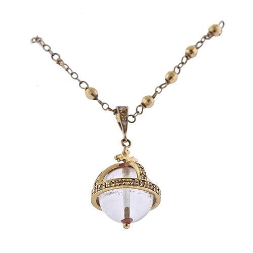 14k Gold Diamond Crystal Pendant Necklace