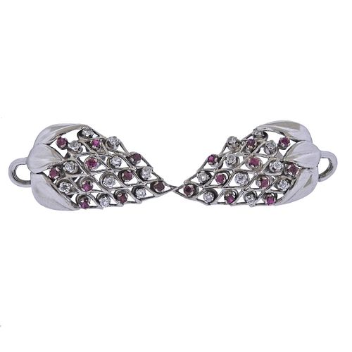 Retro 14k Ruby Diamond Earrings