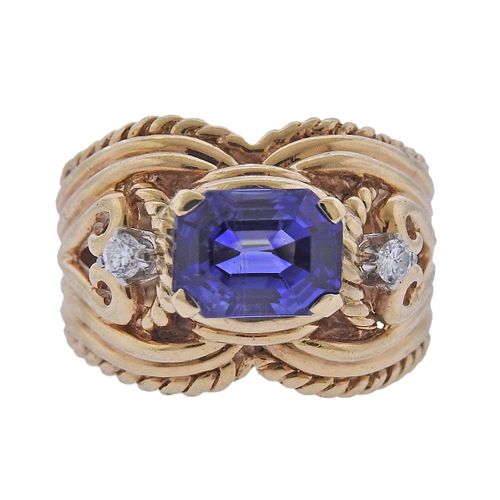 GIA No Heat 3.30ct Kashmir Sapphire 14k Gold Diamond Ring